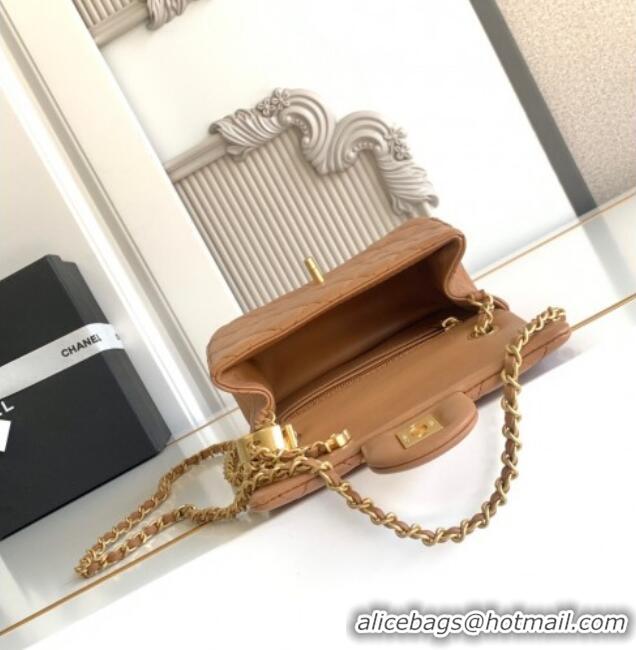New Design Chanel Shiny Lambskin Square Mini Flap Bag with CC Chain AS5758 Brown 2025