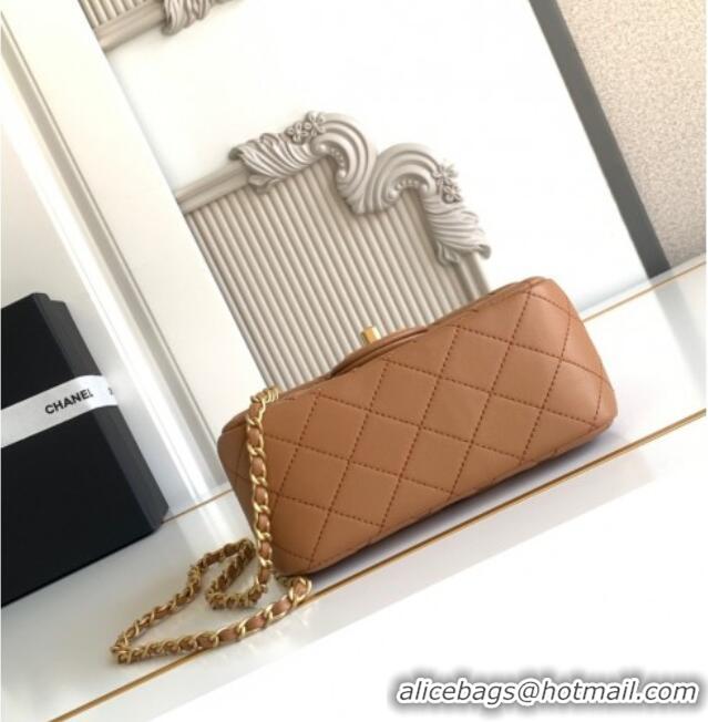 New Design Chanel Shiny Lambskin Square Mini Flap Bag with CC Chain AS5758 Brown 2025