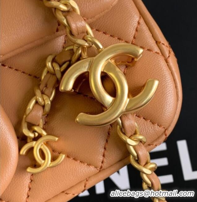 New Design Chanel Shiny Lambskin Square Mini Flap Bag with CC Chain AS5758 Brown 2025