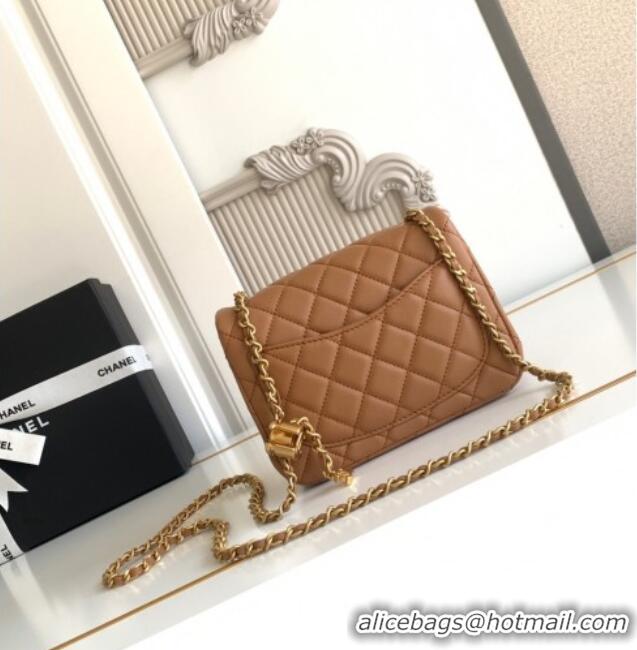 New Design Chanel Shiny Lambskin Square Mini Flap Bag with CC Chain AS5758 Brown 2025