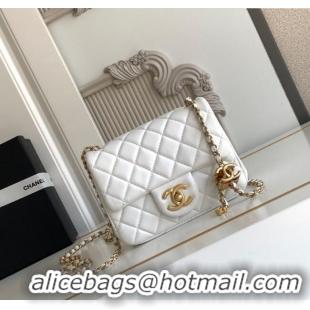 Best Quality Chanel Shiny Lambskin Square Mini Flap Bag with CC Chain AS5758 White 2025