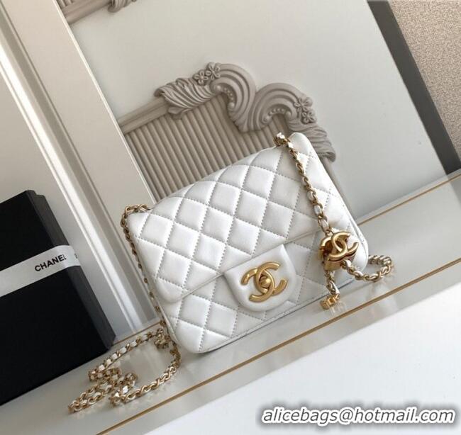 Best Quality Chanel Shiny Lambskin Square Mini Flap Bag with CC Chain AS5758 White 2025