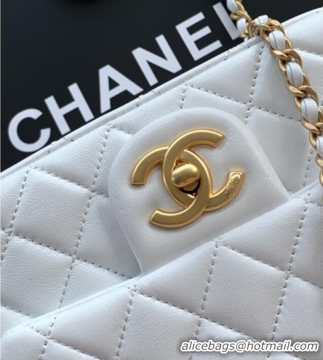 Best Quality Chanel Shiny Lambskin Square Mini Flap Bag with CC Chain AS5758 White 2025