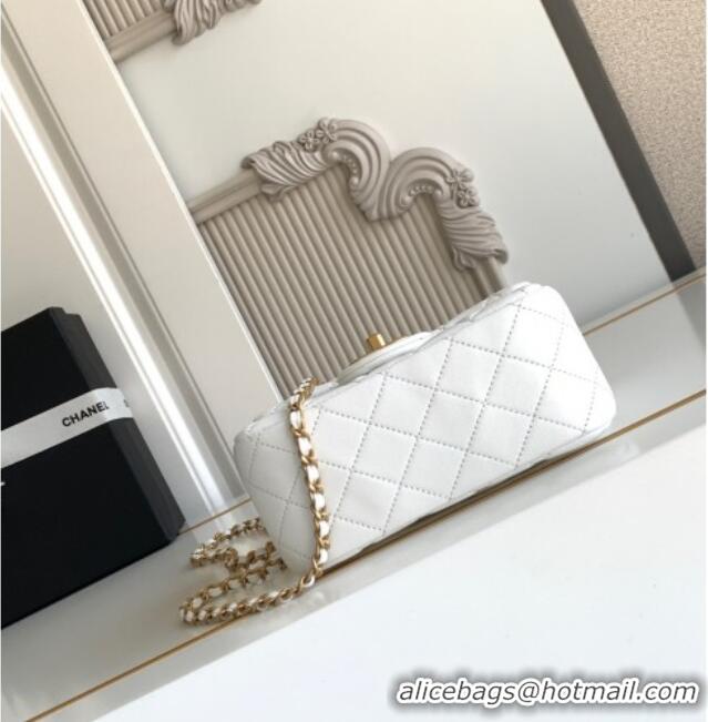 Best Quality Chanel Shiny Lambskin Square Mini Flap Bag with CC Chain AS5758 White 2025