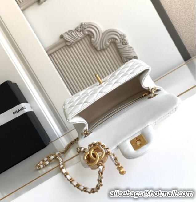 Best Quality Chanel Shiny Lambskin Square Mini Flap Bag with CC Chain AS5758 White 2025