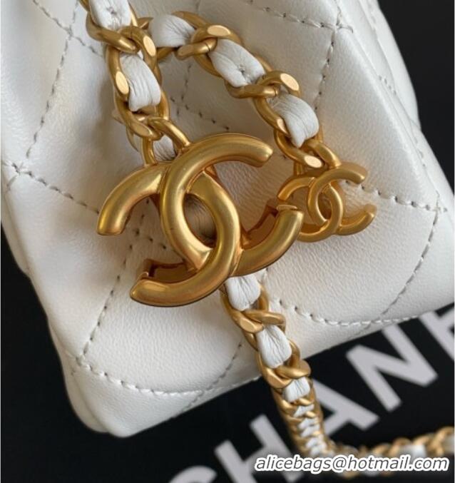 Best Quality Chanel Shiny Lambskin Square Mini Flap Bag with CC Chain AS5758 White 2025