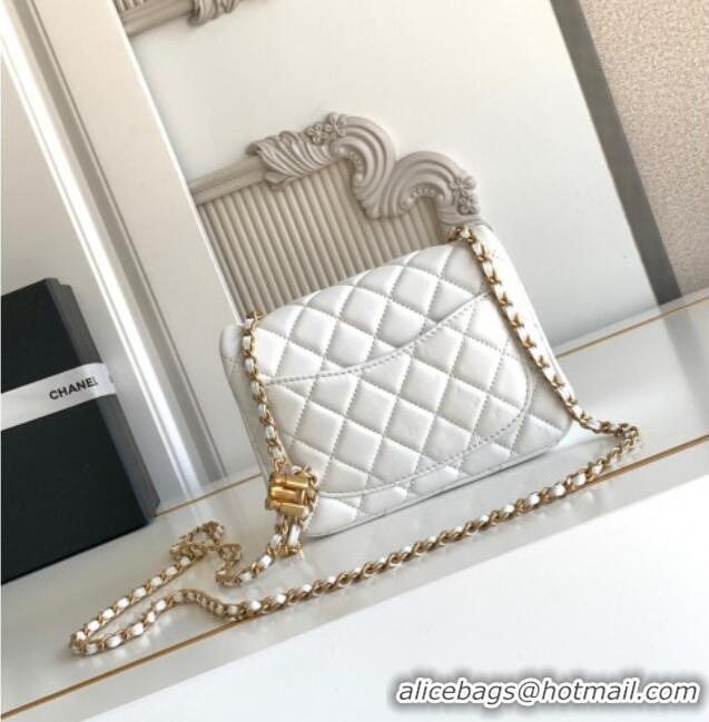 Best Quality Chanel Shiny Lambskin Square Mini Flap Bag with CC Chain AS5758 White 2025