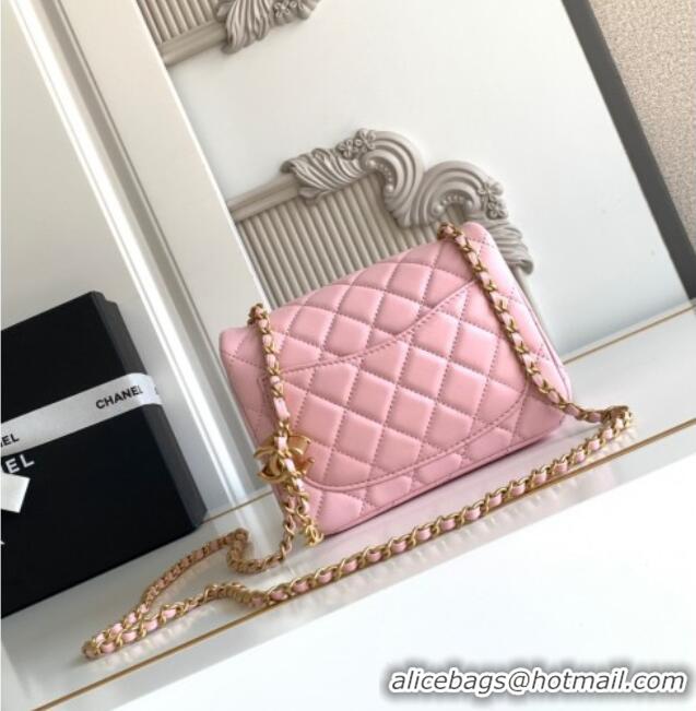 Buy Discount Chanel Shiny Lambskin Square Mini Flap Bag with CC Chain AS5758 Pink 2025