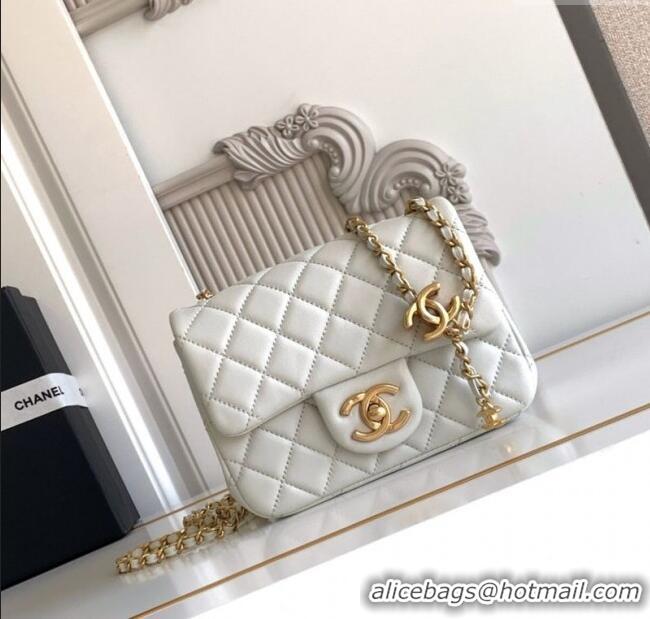 New Fashion Chanel Shiny Lambskin Square Mini Flap Bag with CC Chain AS5758 Light Grey 2025