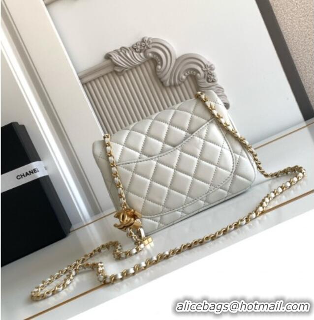 New Fashion Chanel Shiny Lambskin Square Mini Flap Bag with CC Chain AS5758 Light Grey 2025
