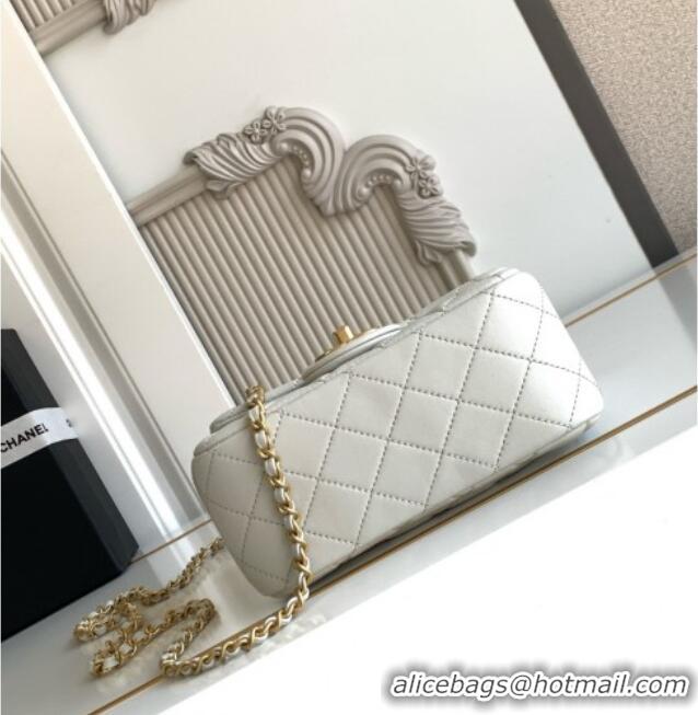 New Fashion Chanel Shiny Lambskin Square Mini Flap Bag with CC Chain AS5758 Light Grey 2025