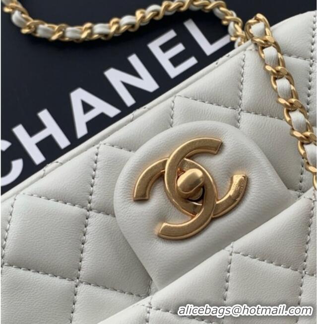 New Fashion Chanel Shiny Lambskin Square Mini Flap Bag with CC Chain AS5758 Light Grey 2025