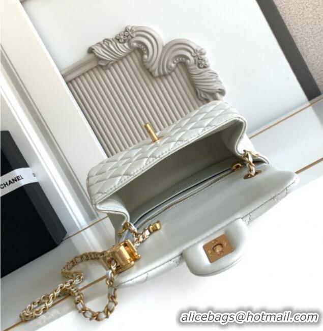 New Fashion Chanel Shiny Lambskin Square Mini Flap Bag with CC Chain AS5758 Light Grey 2025