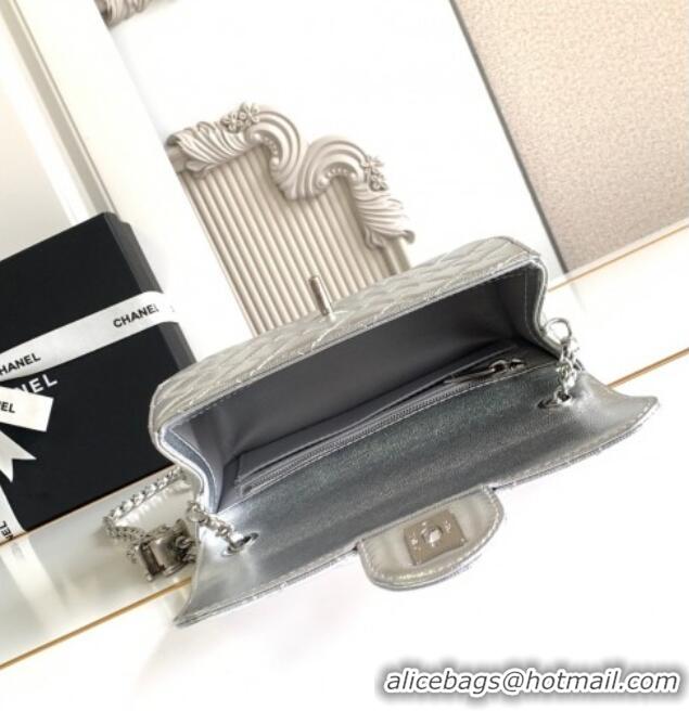Classic Cheapest Chanel Grained Calfskin Mini Flap Bag with CC Chain AS5759 Silver 2025