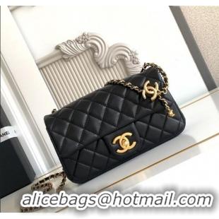 Grade Quality Chanel Shiny Lambskin Mini Flap Bag with CC Chain AS5759 Black 2025
