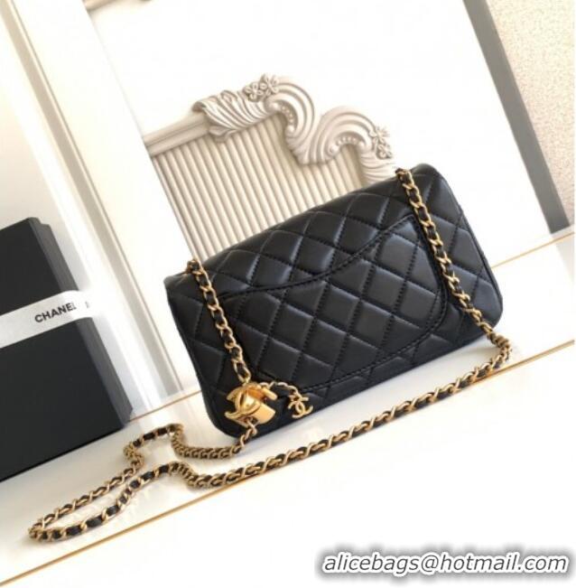Grade Quality Chanel Shiny Lambskin Mini Flap Bag with CC Chain AS5759 Black 2025