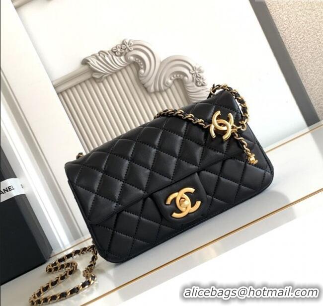 Grade Quality Chanel Shiny Lambskin Mini Flap Bag with CC Chain AS5759 Black 2025