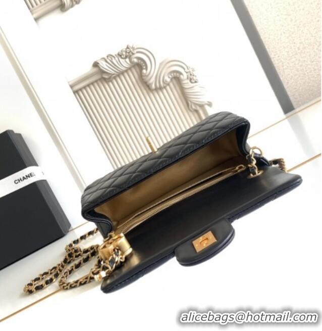 Grade Quality Chanel Shiny Lambskin Mini Flap Bag with CC Chain AS5759 Black 2025