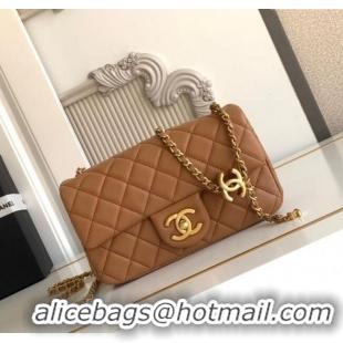 Original Cheap Chanel Shiny Lambskin Mini Flap Bag with CC Chain AS5759 Brown 2025
