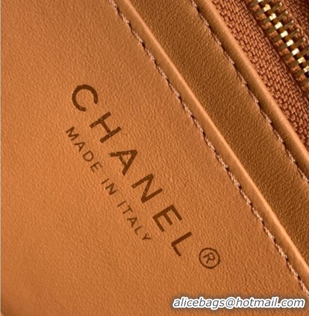 Original Cheap Chanel Shiny Lambskin Mini Flap Bag with CC Chain AS5759 Brown 2025