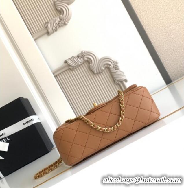 Original Cheap Chanel Shiny Lambskin Mini Flap Bag with CC Chain AS5759 Brown 2025