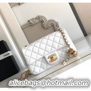 Buy Discount Chanel Shiny Lambskin Mini Flap Bag with CC Chain AS5759 White 2025