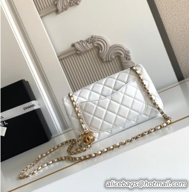 Buy Discount Chanel Shiny Lambskin Mini Flap Bag with CC Chain AS5759 White 2025