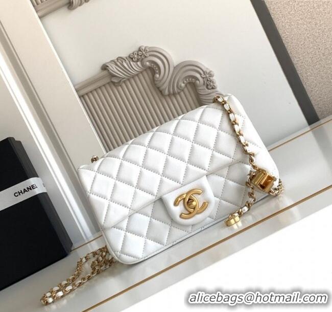 Buy Discount Chanel Shiny Lambskin Mini Flap Bag with CC Chain AS5759 White 2025