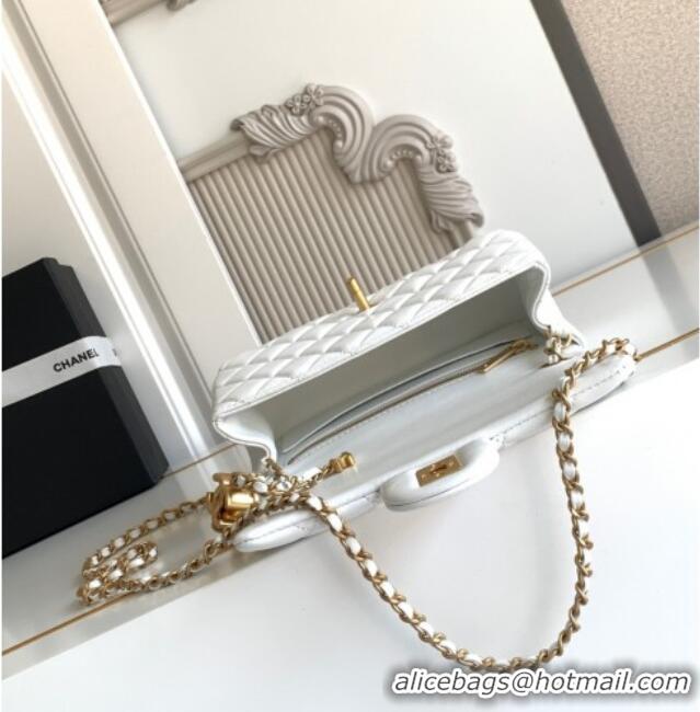 Buy Discount Chanel Shiny Lambskin Mini Flap Bag with CC Chain AS5759 White 2025