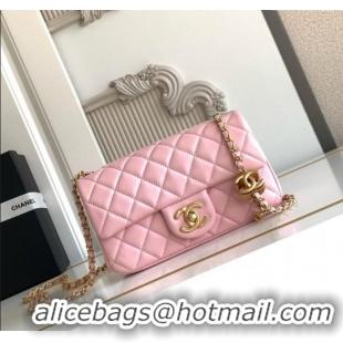 New Product Chanel Shiny Lambskin Mini Flap Bag with CC Chain AS5759 Pink 2025