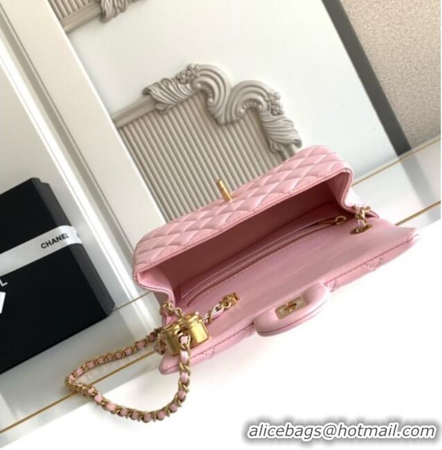 New Product Chanel Shiny Lambskin Mini Flap Bag with CC Chain AS5759 Pink 2025