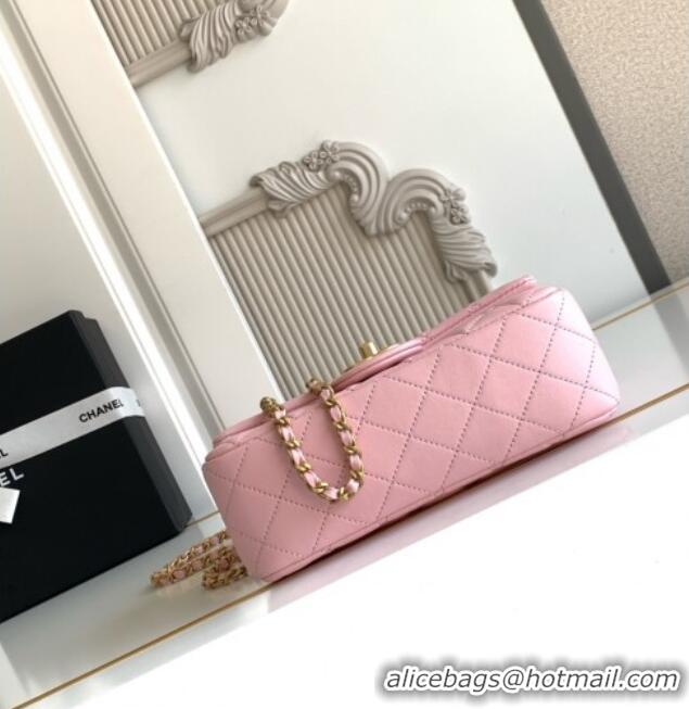 New Product Chanel Shiny Lambskin Mini Flap Bag with CC Chain AS5759 Pink 2025