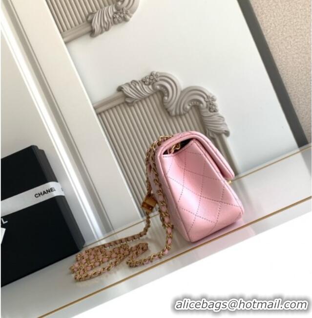New Product Chanel Shiny Lambskin Mini Flap Bag with CC Chain AS5759 Pink 2025