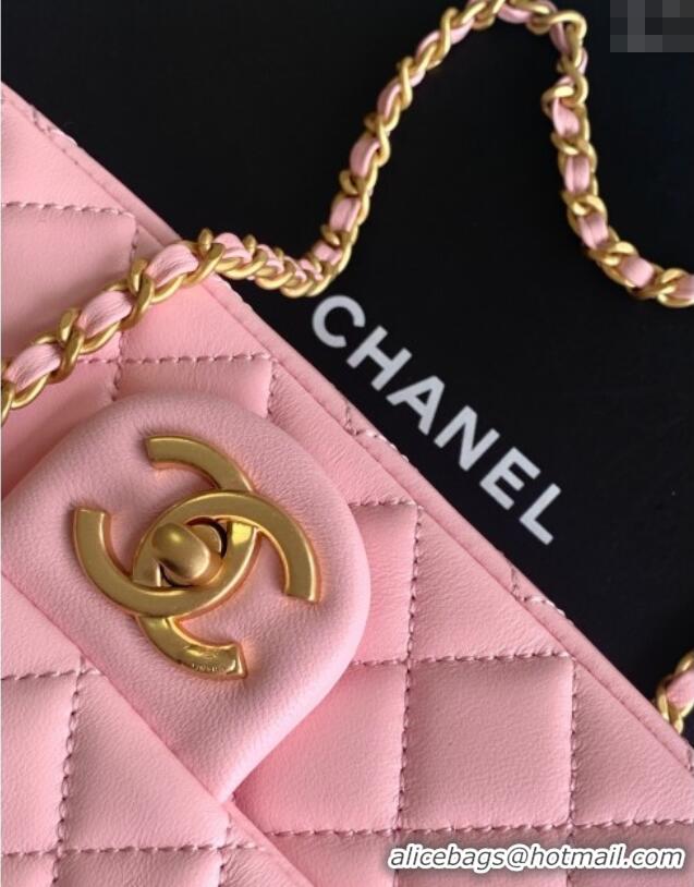 New Product Chanel Shiny Lambskin Mini Flap Bag with CC Chain AS5759 Pink 2025