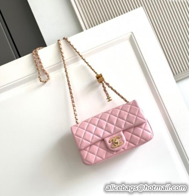 New Product Chanel Shiny Lambskin Mini Flap Bag with CC Chain AS5759 Pink 2025