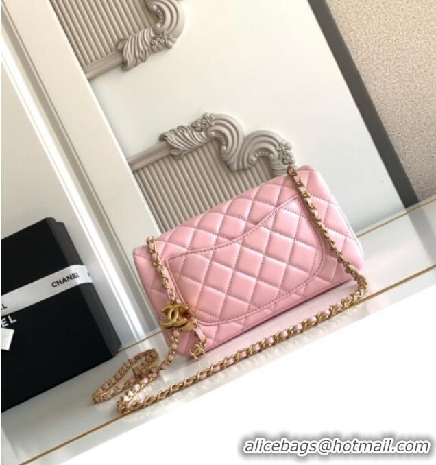 New Product Chanel Shiny Lambskin Mini Flap Bag with CC Chain AS5759 Pink 2025