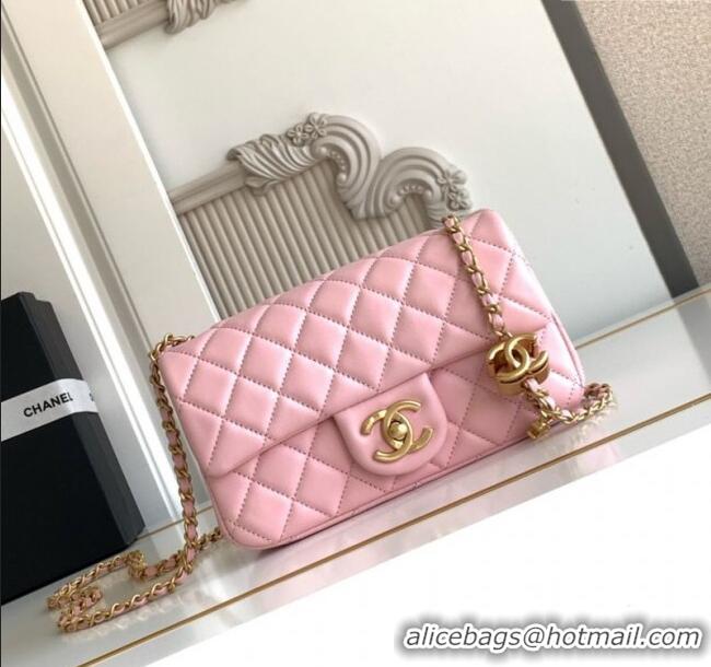 New Product Chanel Shiny Lambskin Mini Flap Bag with CC Chain AS5759 Pink 2025
