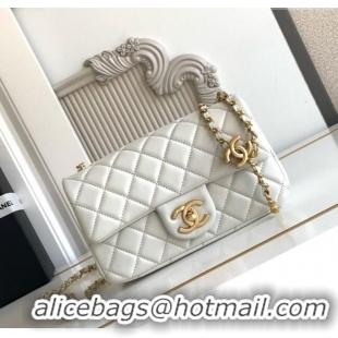 New Design Chanel Shiny Lambskin Mini Flap Bag with CC Chain AS5759 Light Grey 2025