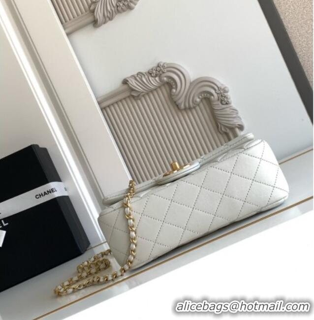 New Design Chanel Shiny Lambskin Mini Flap Bag with CC Chain AS5759 Light Grey 2025