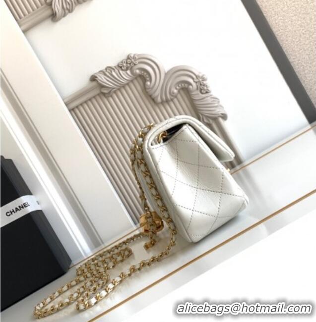 New Design Chanel Shiny Lambskin Mini Flap Bag with CC Chain AS5759 Light Grey 2025