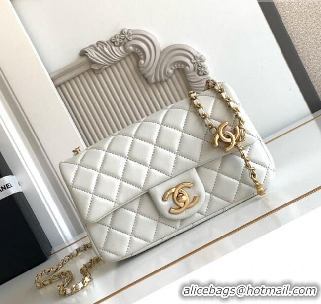 New Design Chanel Shiny Lambskin Mini Flap Bag with CC Chain AS5759 Light Grey 2025