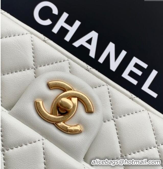 New Design Chanel Shiny Lambskin Mini Flap Bag with CC Chain AS5759 Light Grey 2025