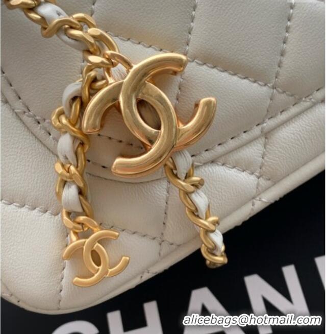 New Design Chanel Shiny Lambskin Mini Flap Bag with CC Chain AS5759 Light Grey 2025