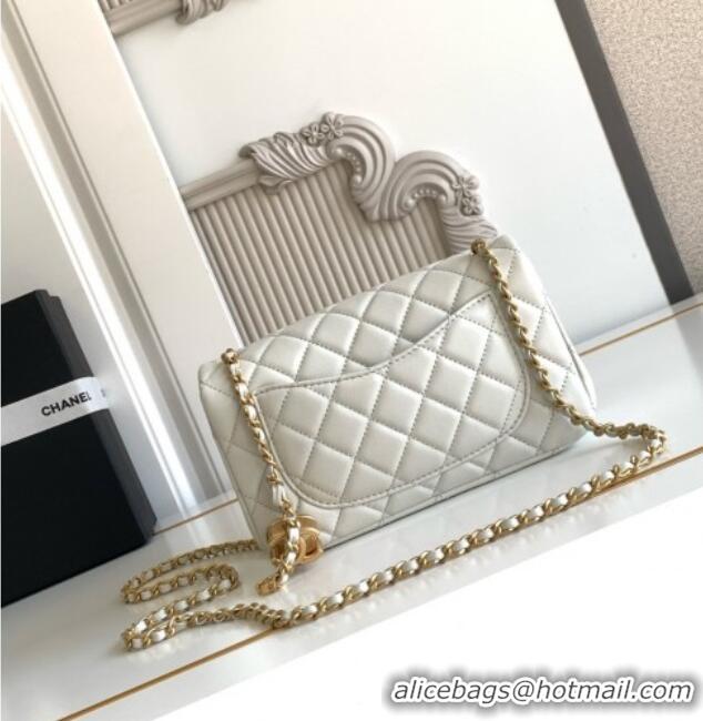 New Design Chanel Shiny Lambskin Mini Flap Bag with CC Chain AS5759 Light Grey 2025