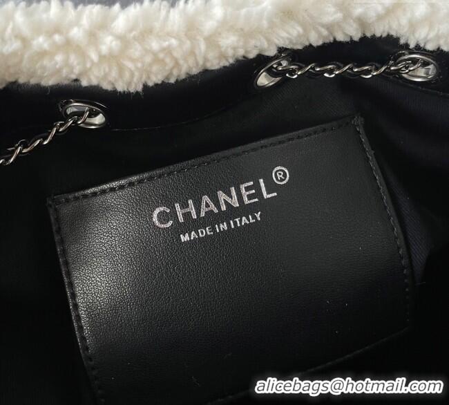 Top Design Chanel Quilted Calfskin 25 Small Handbag with Furry Charm AS5293 Black/Silver 2025