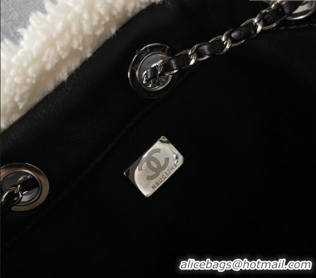 Top Design Chanel Quilted Calfskin 25 Small Handbag with Furry Charm AS5293 Black/Silver 2025