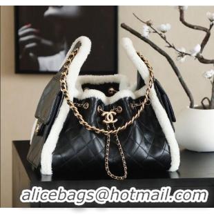 Market Sells Chanel Quilted Calfskin 25 Small Handbag with Shearling Charm AS5293 Black/Gold 2025