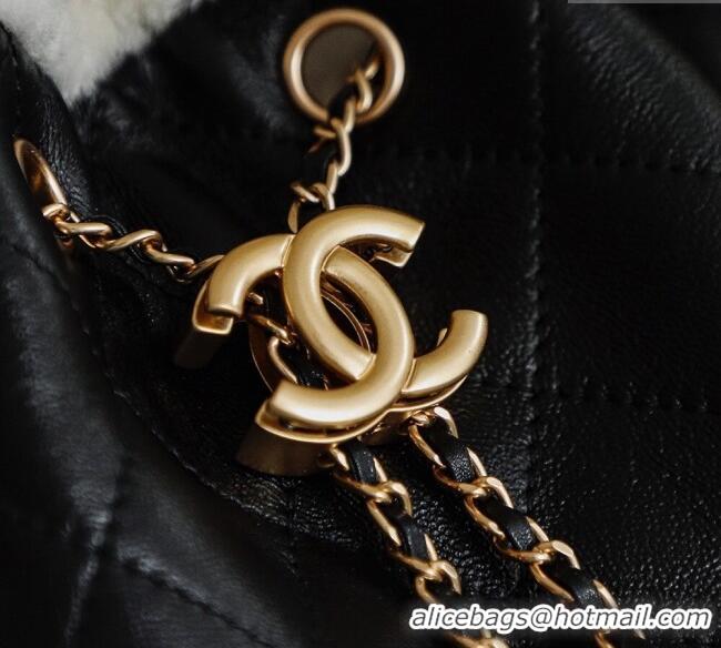 Market Sells Chanel Quilted Calfskin 25 Small Handbag with Shearling Charm AS5293 Black/Gold 2025