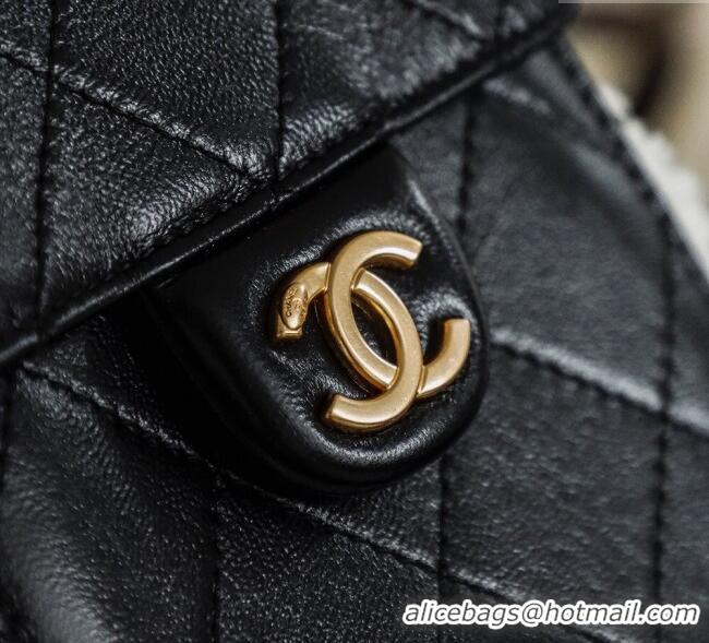 Market Sells Chanel Quilted Calfskin 25 Small Handbag with Shearling Charm AS5293 Black/Gold 2025