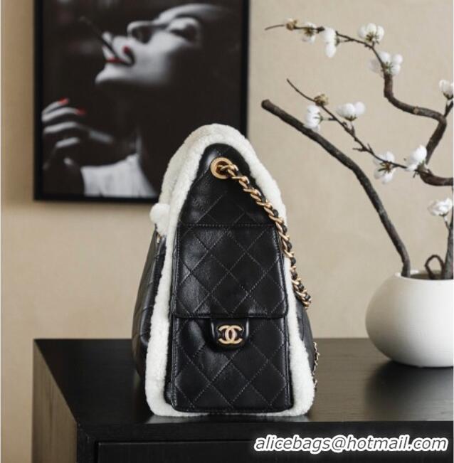 Market Sells Chanel Quilted Calfskin 25 Small Handbag with Shearling Charm AS5293 Black/Gold 2025